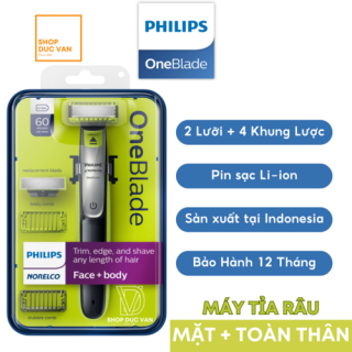 Máy Cạo Râu Philips OneBlade Face + Body Cắt Tỉa Tạo Kiểu Thông Minh Với Combo 4 Khung Lược Và 1 Lưỡi Dao Thay Thế